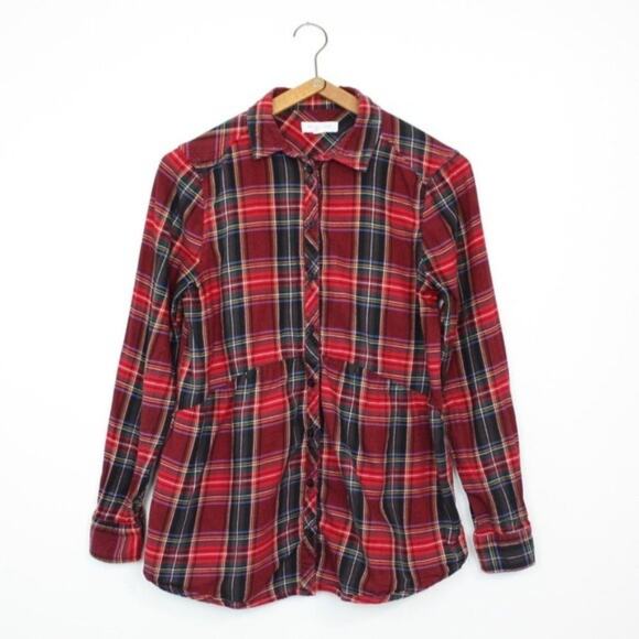 Beach Lunch Lounge Shirt Women's Size XS Red Plaid Button Down - Picture 1 of 6
